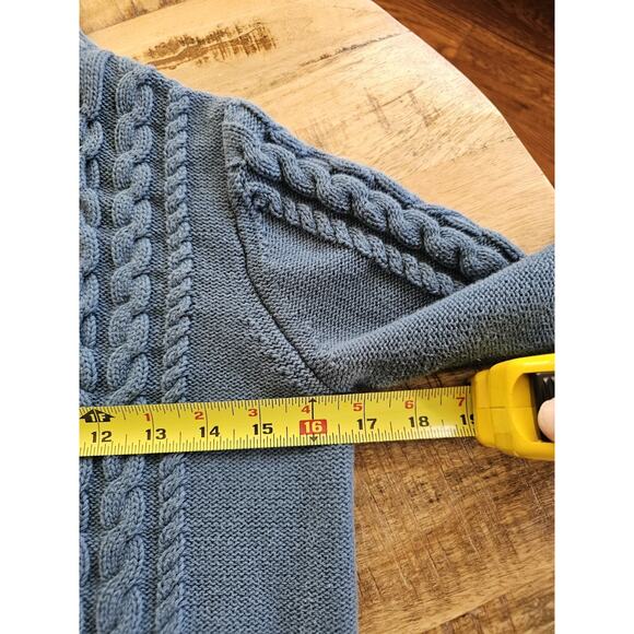 L.L Bean 100% Cotton Cableknit Fisherman Cardigan Sweater Women's Size S Blue - Picture 8 of 8